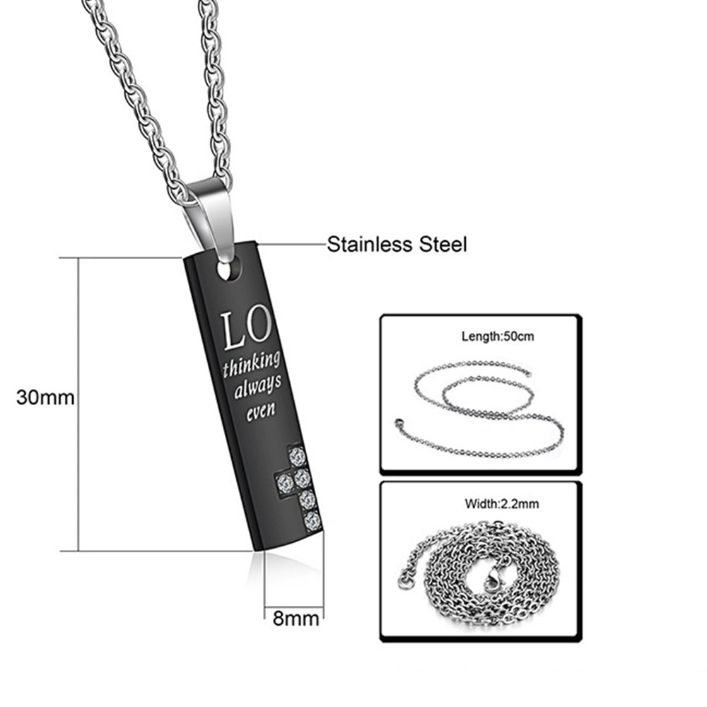 Carved Metal Bar Pendant Stylish Necklace Couple Jewelry