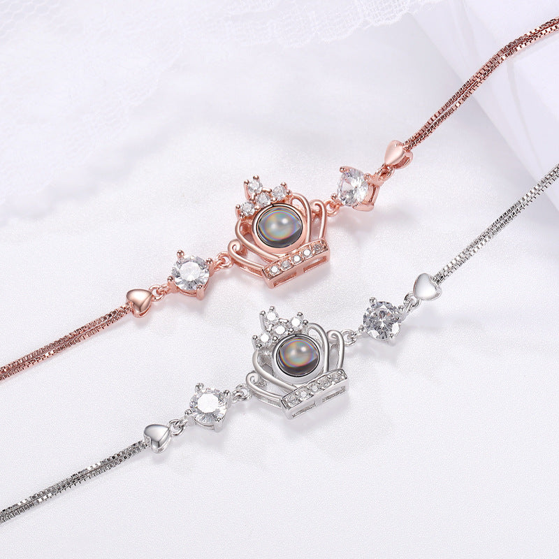 Custom Jewelry Tiara Photo Projection 925 Silver Bracelet