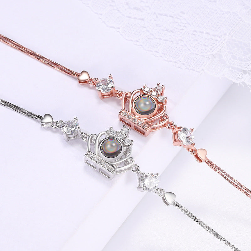 Custom Jewelry Tiara Photo Projection 925 Silver Bracelet