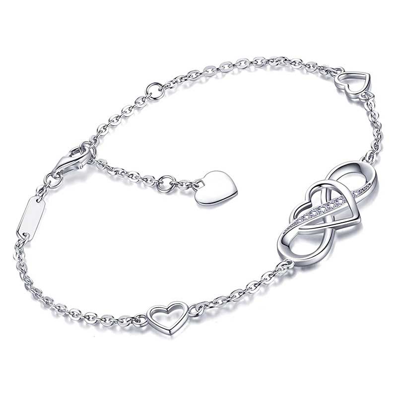 Eternal Love Zircon Heart 925 Silver Bracelet