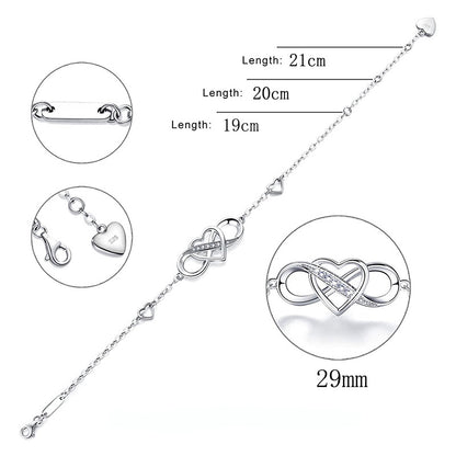 Eternal Love Zircon Heart 925 Silver Bracelet
