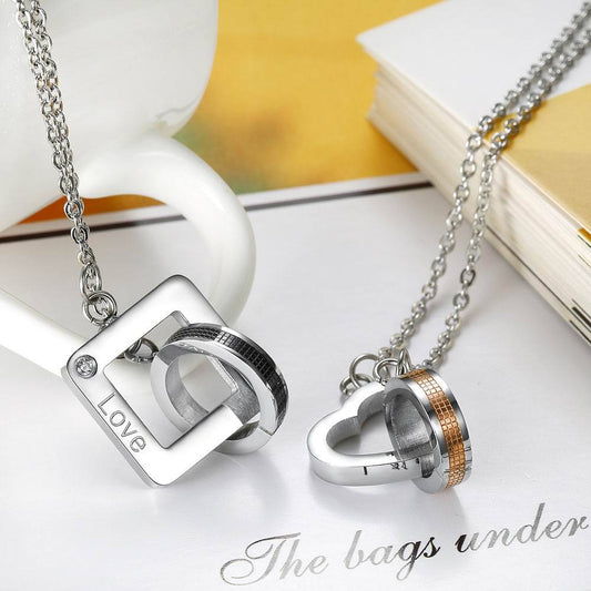 Chain Ring & Square Necklace Couple Jewelry